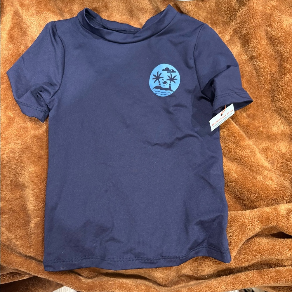 Navy Blue Kids Shirt with Palm Tree Design